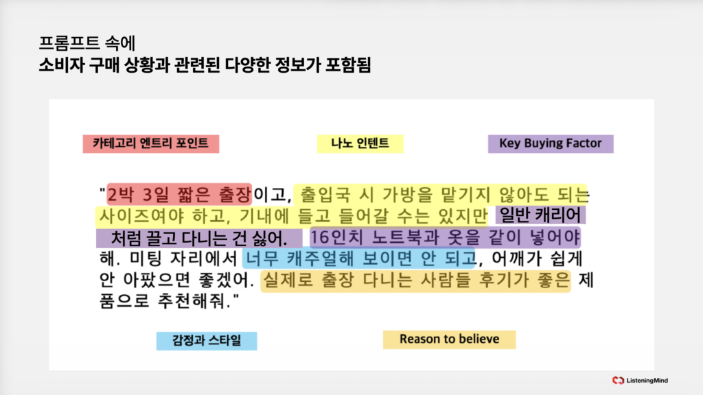 프롬프트 속 5가지 요소 분석 예시(발표 슬라이드)