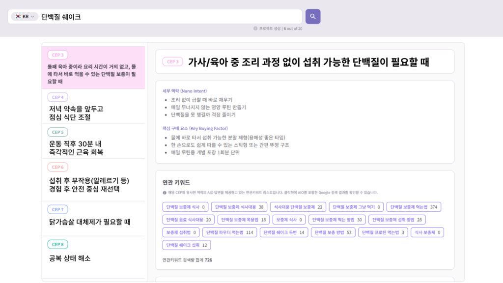 CEP파인더(cep finder) - 성공한 브랜드는 '바쁜 출근길 아침식사를 해결하고 싶을 때', '회의 후 당 떨어질 때', '운동 후 영양 보충이 필요할 때' 등 일상 속 수많은 순간에 떠올려지는 브랜드입니다. 클릭 한 번에 데이터로 우리 브랜드의 구매 트리거(CEP)를 발견하세요.